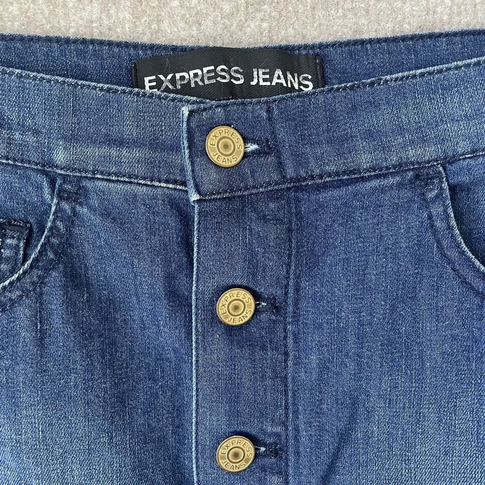 Express Denim Skirt Womens 4 Dark Wash Button Front Short Mini Stretch Denim